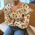 Peter Pan Collar Floral Print Top As Shown In Figure - One Size