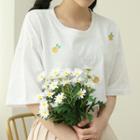 Flower Embroidery Cotton T-shirt