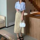Short-sleeve V-neck Shirt / Midi A-line Skirt