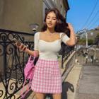 Square-neck Cutout-side Knit Top