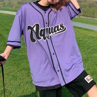 Elbow-sleeve Letter Embroidered Jacket