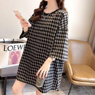 Elbow-sleeve Argyle Oversized T-shirt