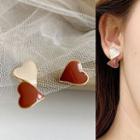 Non-matching Glaze Heart Earring 1 Pair - Earrings - Silver - Non-matching - Love Heart - 2 Tones - One Size