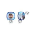 Sterling Silver Fashion Simple Geometric Square Stud Earrings With Lake Blue Austrian Element Crystal Silver - One Size