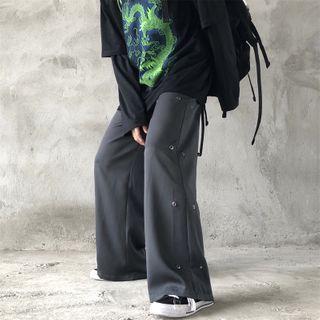 Plain Button-side Wide-leg Pants
