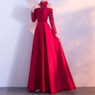 Long-sleeve Cold Shoulder A-line Evening Gown
