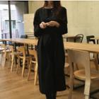 Long-sleeve Tie-waist Midi Dress Black - One Size