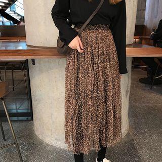 Leopard Pleated Midi Skirt As Shown In Figure - One Size