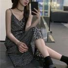 Spaghetti Strap Floral Midi A-line Dress White Floral - Black - One Size