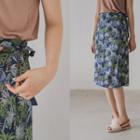 Tie-waist Foliage Midi Wrap Skirt