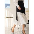 Diagonal Pleated-layered Long Skirt Ivory - One Size