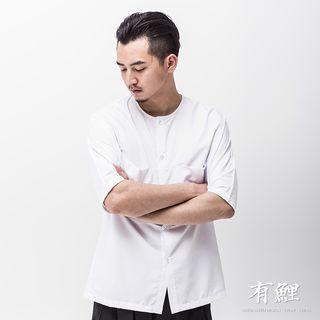 Elbow-sleeved Collarless Shirt