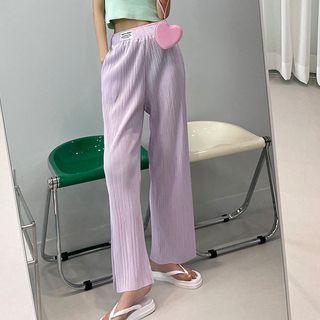 Patched Deep-slit Pleated Wide-leg Pants
