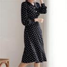 Button-trim Polka-dot Dress