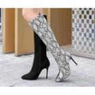 Pointed Snake Print Stiletto Tall Boots