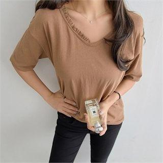 V-neck Short-sleeve Frill-trim T-shirt
