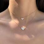 Rhinestone Heart Pendant Layered Choker Necklace