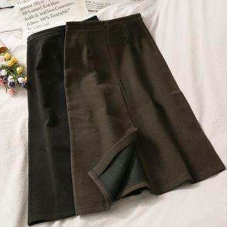 Slit-back Wool Midi Skirt