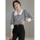 Frilled-collar Gingham Blouse Black - One Size