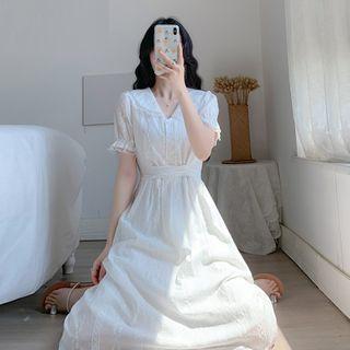 Short-sleeve Embroidered Midi Mermaid Dress