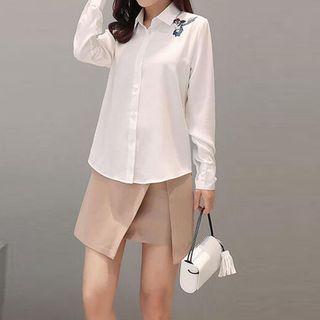 Bird Embroidered Chiffon Shirt
