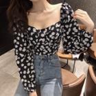 Floral Cropped Blouse Floral - Black - One Size