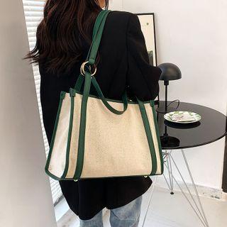 Contrast Trim Faux Leather Carryall Bag