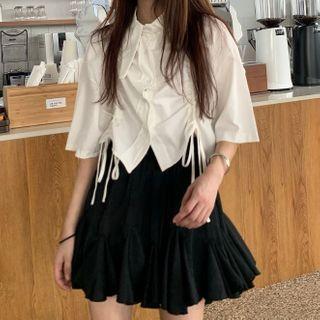 Short-sleeve Drawstring Shirt / A-line Skirt