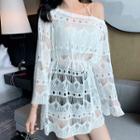 Long-sleeve One-shoulder Eyelet Lace Top