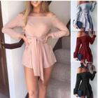 Off-shoulder Playsuit With Sash