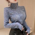 Long-sleeve Turtle Neck Lace Top