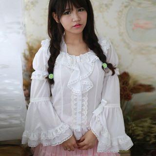 Lace Trim Short-sleeve Chiffon Blouse