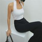 Square-neck Plain Cropped Tank Top White - One Size