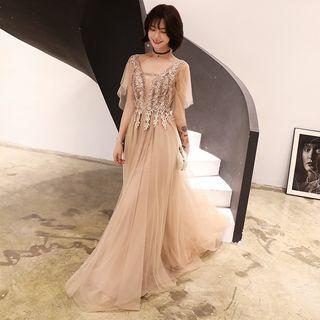 Flower Detail A-line Evening Gown