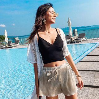 Set: Plain Bikini + Drawstring Shorts + Cover-up