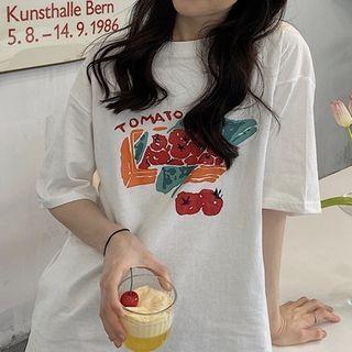 Tomato Print Elbow-sleeve T-shirt
