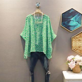 Batwing-sleeve Floral Chiffon Top