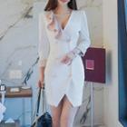 3/4-sleeve Double-breasted Mini Sheath Coat Dress