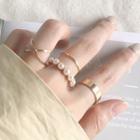 Set Of 4: Layered Ring + Faux Pearl Ring + Plain Ring Set Of 4 - 1857 - Ring - One Size