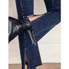 Waist-band Slit-hem Boot-cut Jeans
