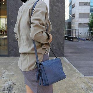 Faux-leather Tassel-accent Crossbody Bag