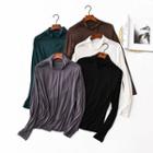 Long-sleeve Turtle-neck Plain T-shirt