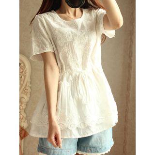 Embroidered Short-sleeve Lace Dress
