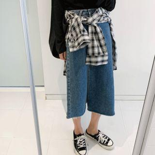 Button-fly Denim Skirt