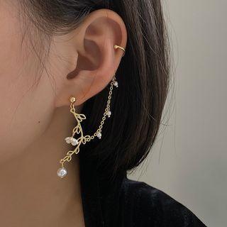 Faux Pearl Alloy Branches Dangle Earring 1 Pair - Asymmetry - One Size
