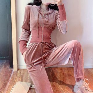 Set: Velvet Jacket + Wide-leg Pants