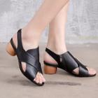 Genuine-leather Low-heel Cross-strap Sandals