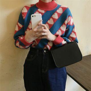 Heart Embroidered Color Block Sweater As Shown In Figure - One Size