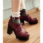 Platform Chunky Heel Buckled Lace-up Shoes