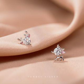Non-matching Deer Stud Earring 1 Pair - Silver - One Size